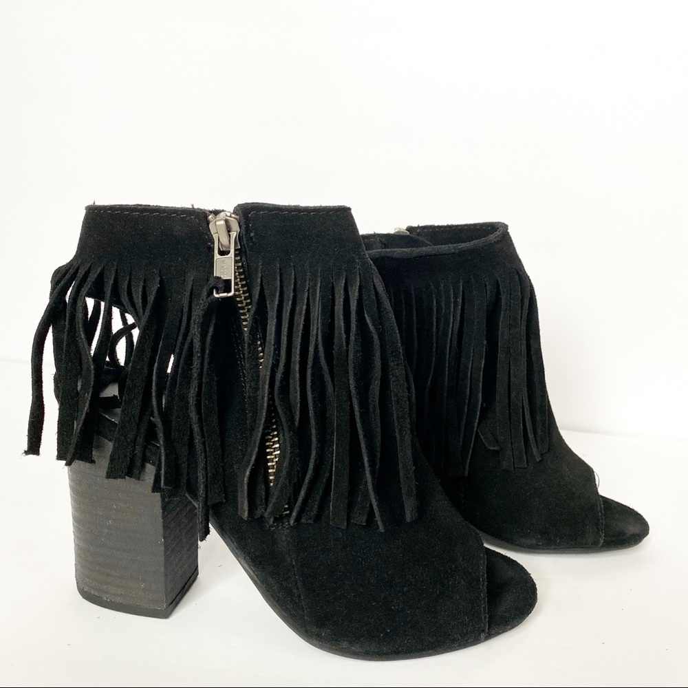 Black fringe heels